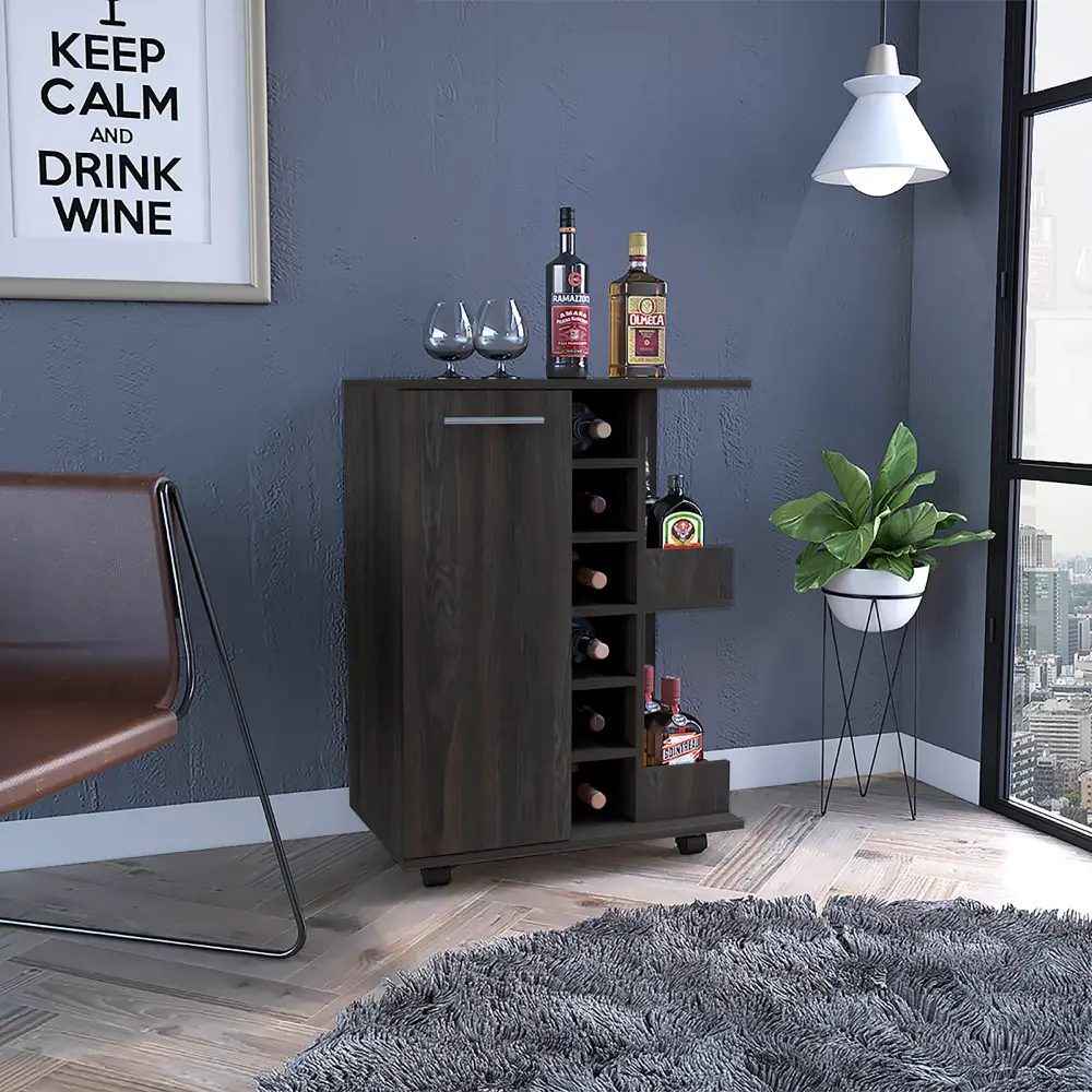 32 Inch Carbon Espresso Bar Cart 4 Wheels - Mobile Coffee Cabinet depot e-shop