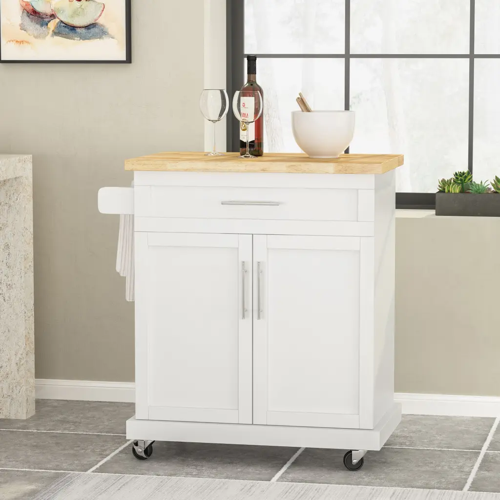 Kitchen Cart White Wood Serving Cart Wheels nh-sunfay