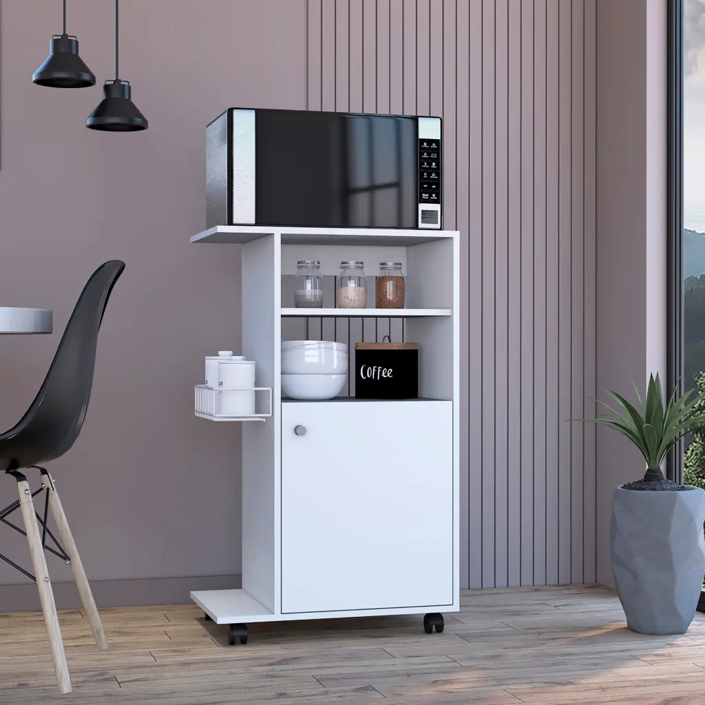 Clip Kitchen Cart Single Door Cabinet Four Casters White Dining rta mubles colombia
