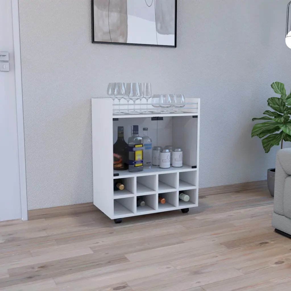 32 Inch H White Bar Coffee Cart Kitchen or Living Room Cabinet Storage rta mubles colombia