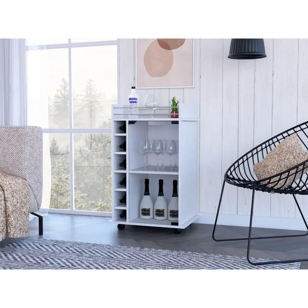 32 Inch White Bar Coffee Cart Kitchen or Living Room Cabinet Storage rta muebles colombia