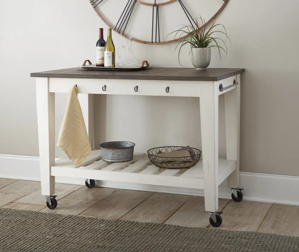 Cayla Kitchen Cart Two Tone White Wood Shopping Basket steve silver furniture