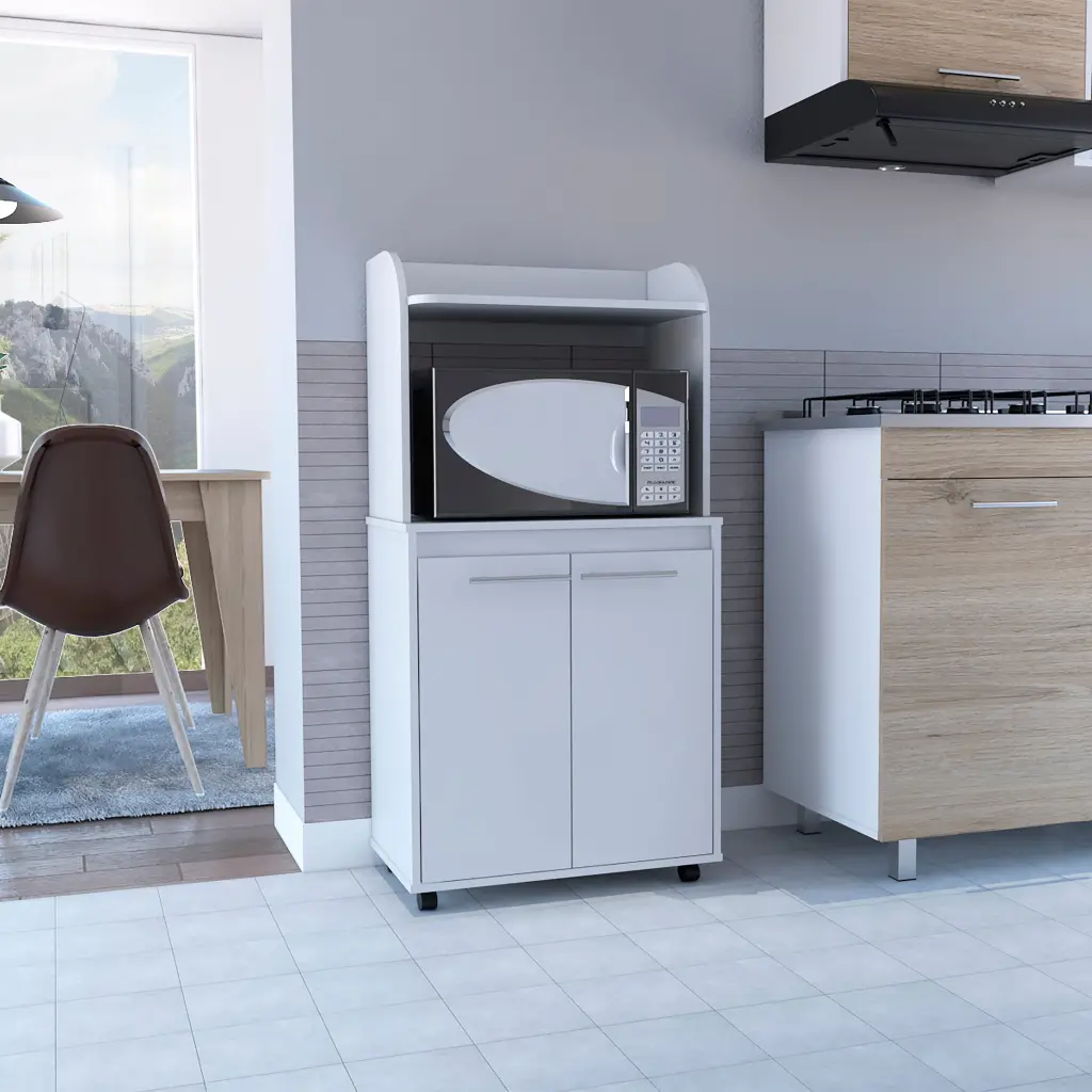 Kira Kitchen Kart Double Door Cabinet and Open Shelves tuhome