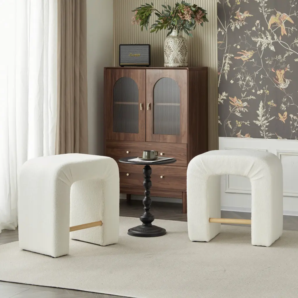 24 Inch Boucle Stool Set 2 Dining Chairs Home Kitchen Island White nh-onfind