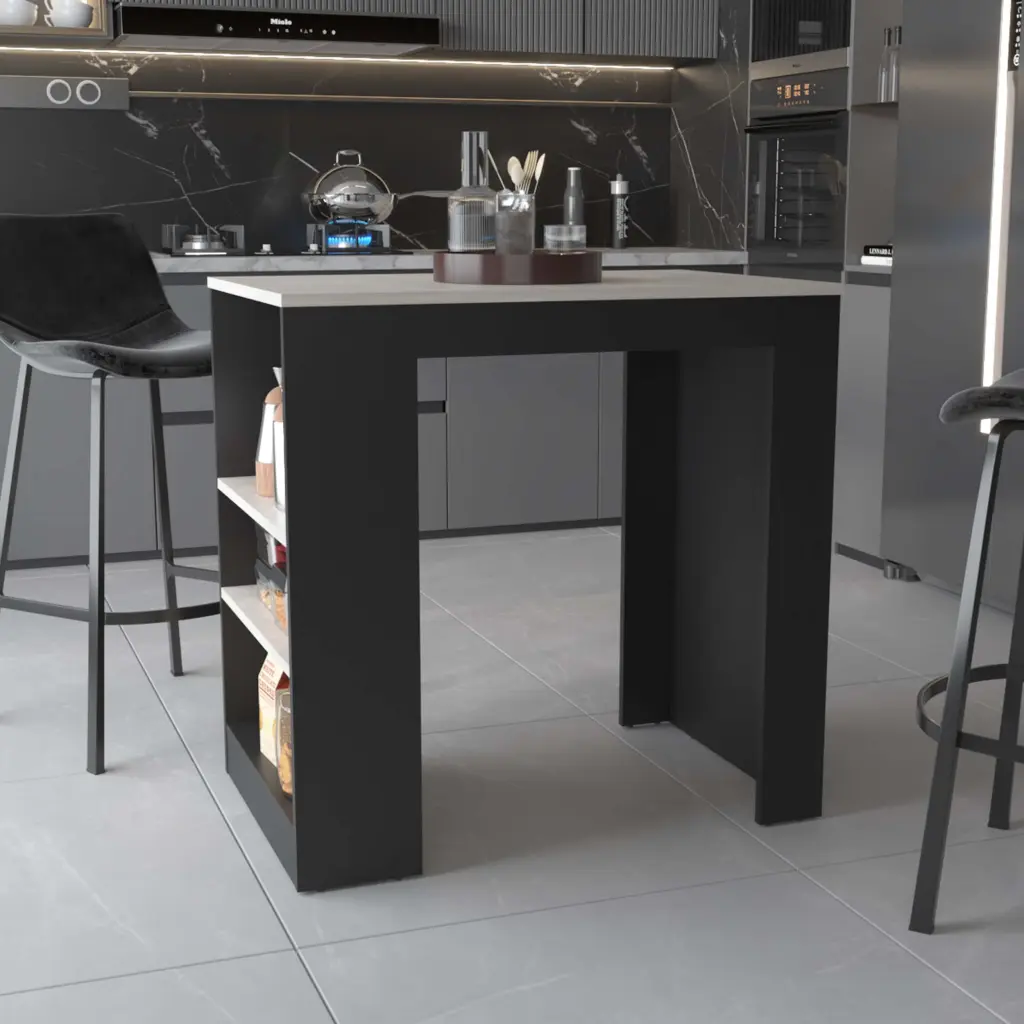 Highlands Kitchen Island Storage Base Black and Ibiza Stone furniture max