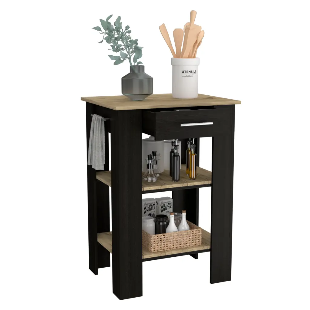 Rockaway 1 Drawer 2 Shelf Kitchen Island Black Wengue and Light Oak Breakfast Bar furniture max