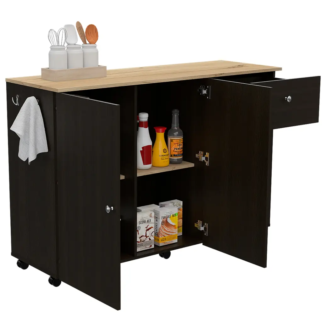 Sayville 2 Drawer 2 Shelf Kitchen Island Black Wengue Black Particle Board furniture max