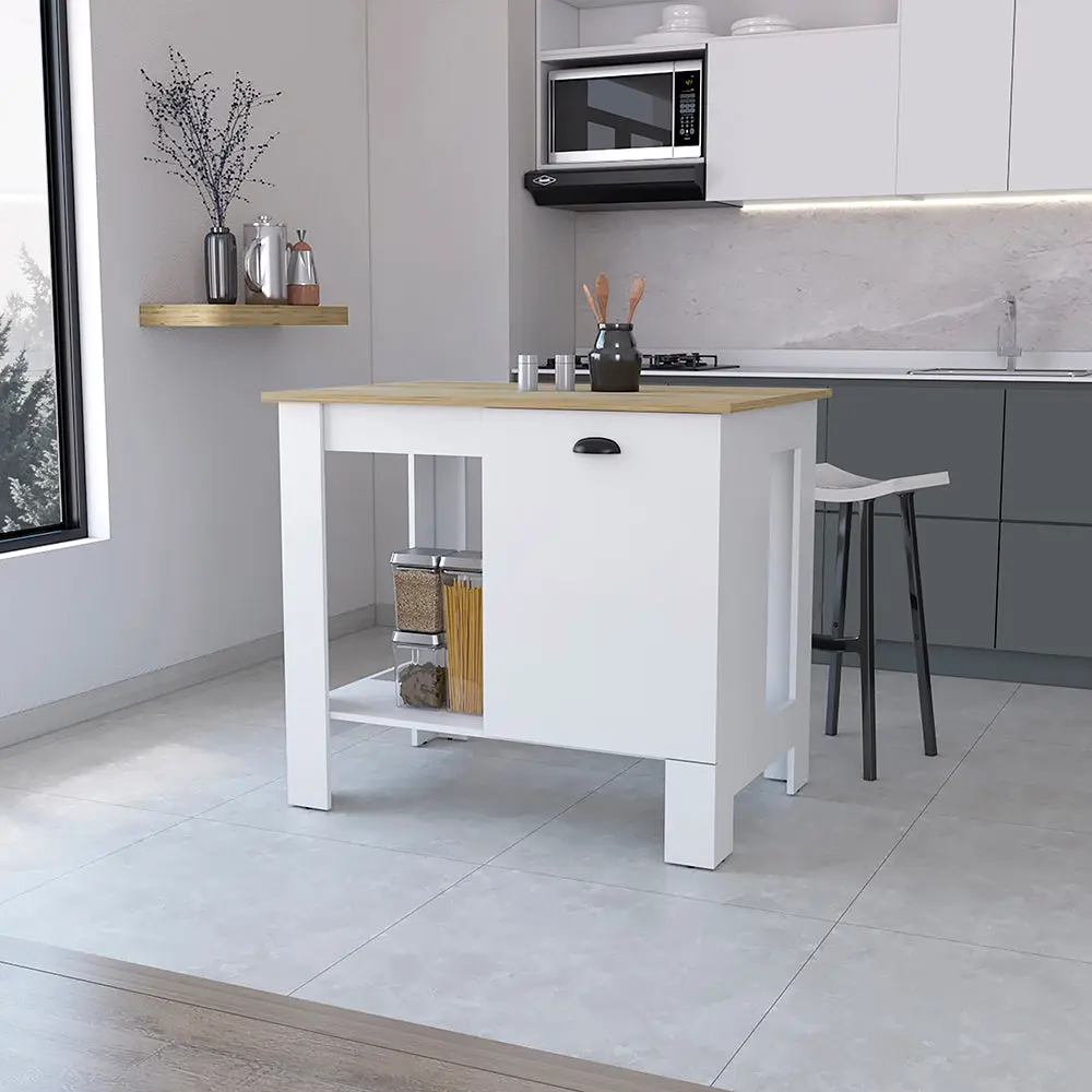 Vancouver 1 Door Kitchen Island Open Shelf White And Macadamia Wood Finish furniture max