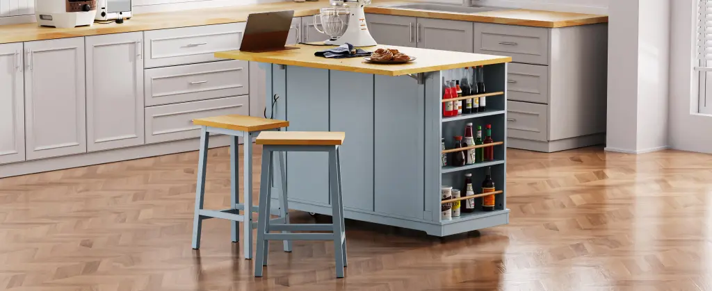 K&K 53Inch Large Kitchen Island Drop Leaf Power Outlet Door Interior k-k store