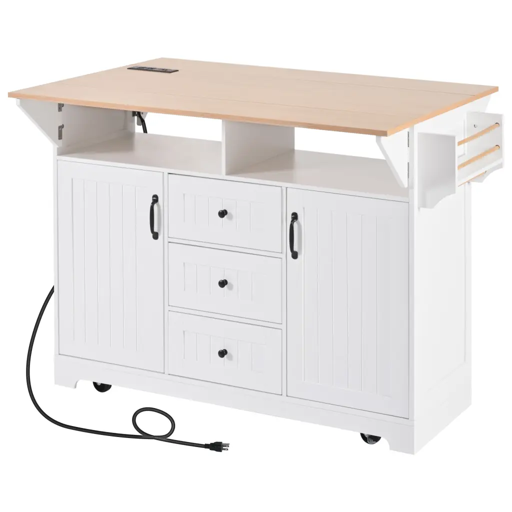 55.7 Inch Large Kitchen Island 2 Drop Leaf and Wheels Rolling Kitchen Cart k-k store