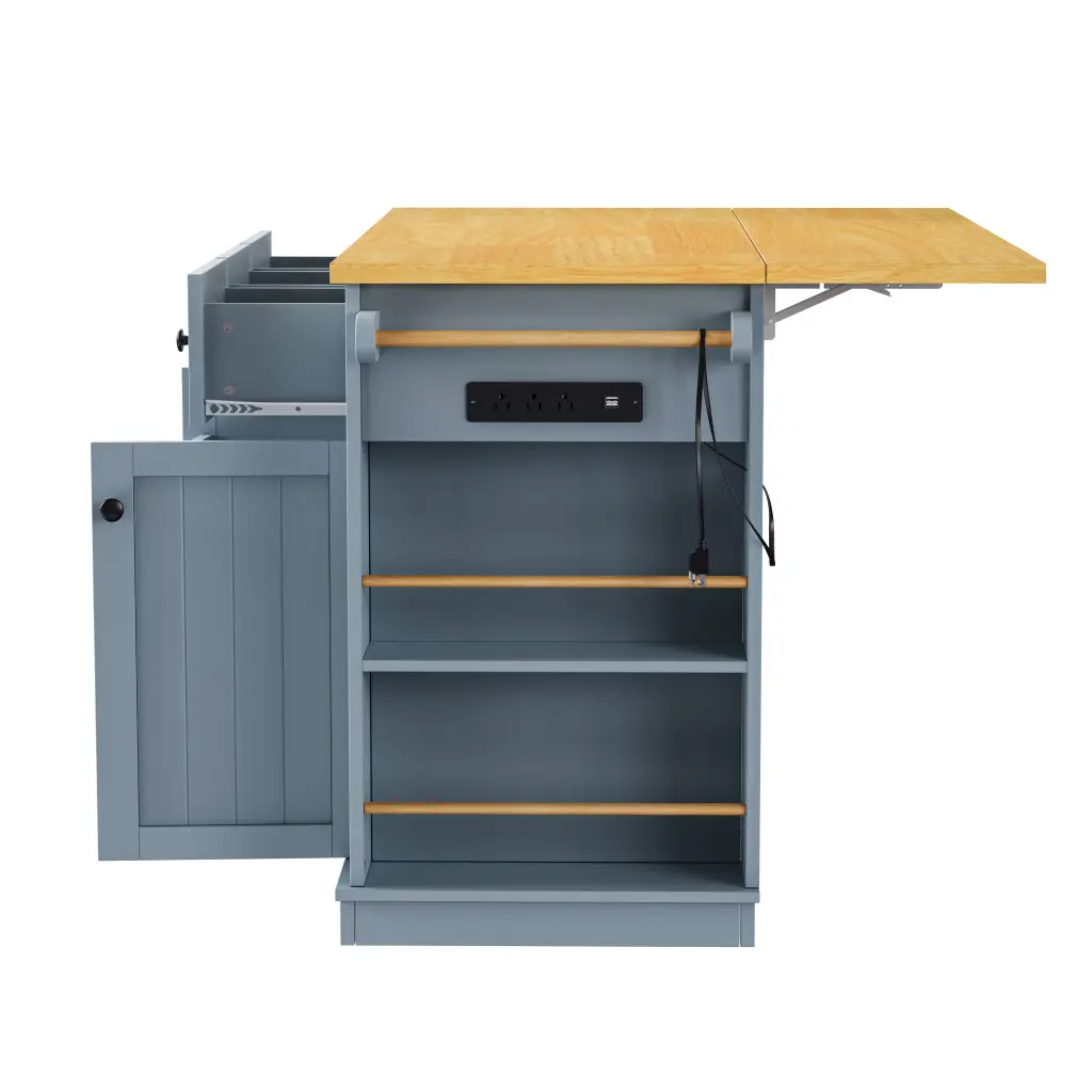 K&K 53 Inch Large Kitchen Island 2 Bar Stools Power Outlet and Door k-k store