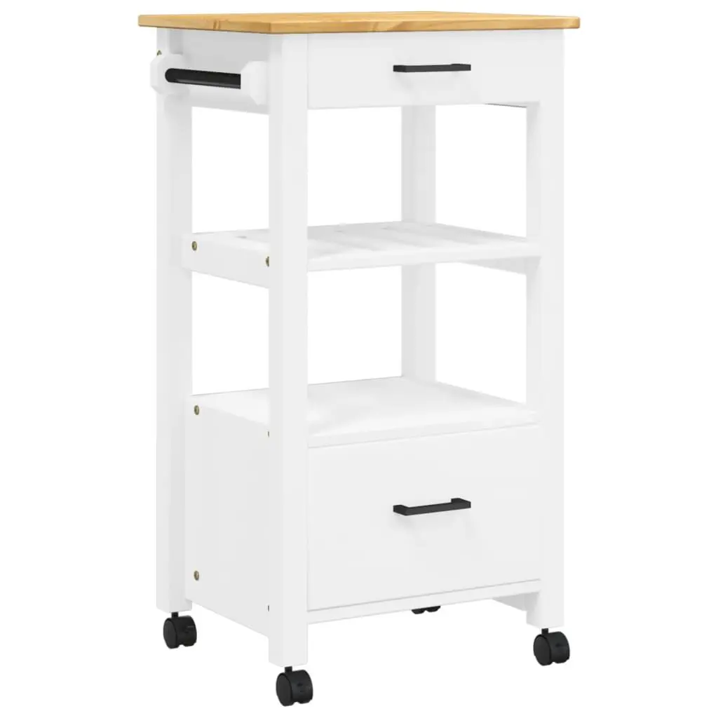 Kitchen Trolley MONZA 18.9x15.7x35.4 Inches Solid Wood Pine Mobile Kitchen Island