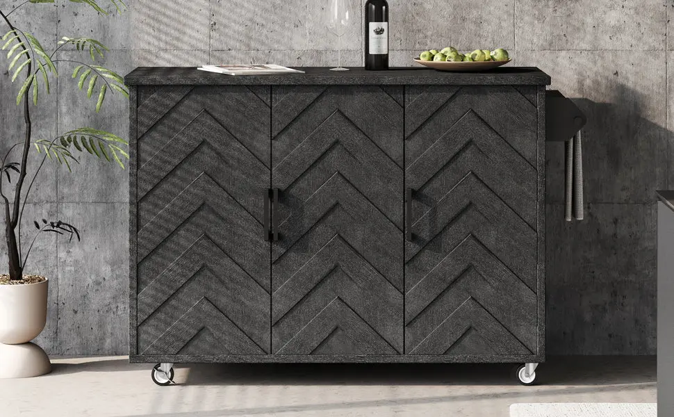 K&K 51.2 Inch 3D Wave Stripes Ash Veneer Kitchen Island rnb