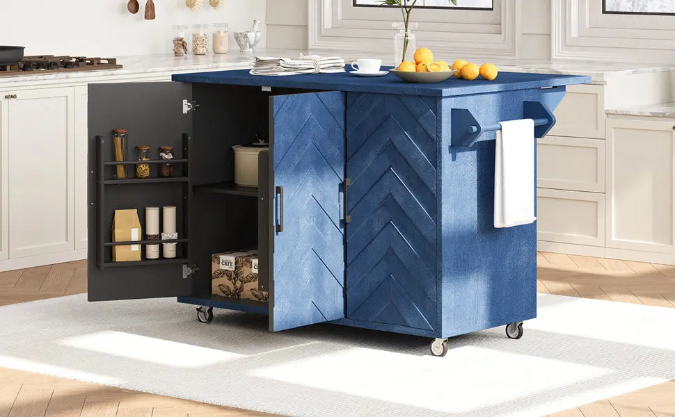 K&K 51.2 Inch 3D Wave Stripes Ash Veneer Kitchen Island rnb
