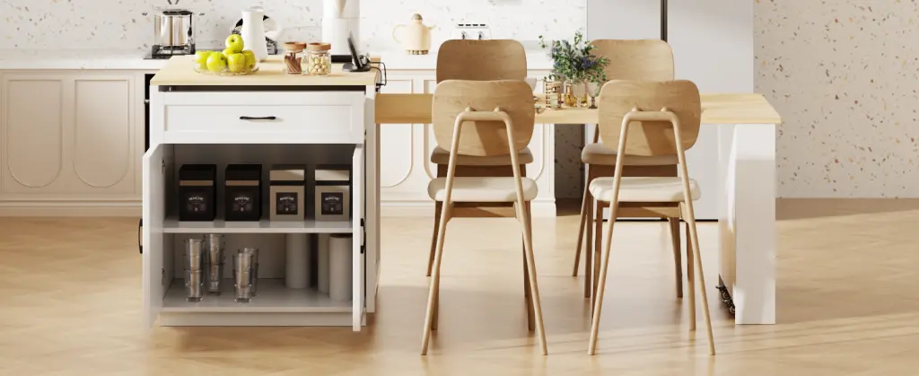 K&K 82.7 Inch Kitchen Island Extendable Dining Table 4-6 People rnb