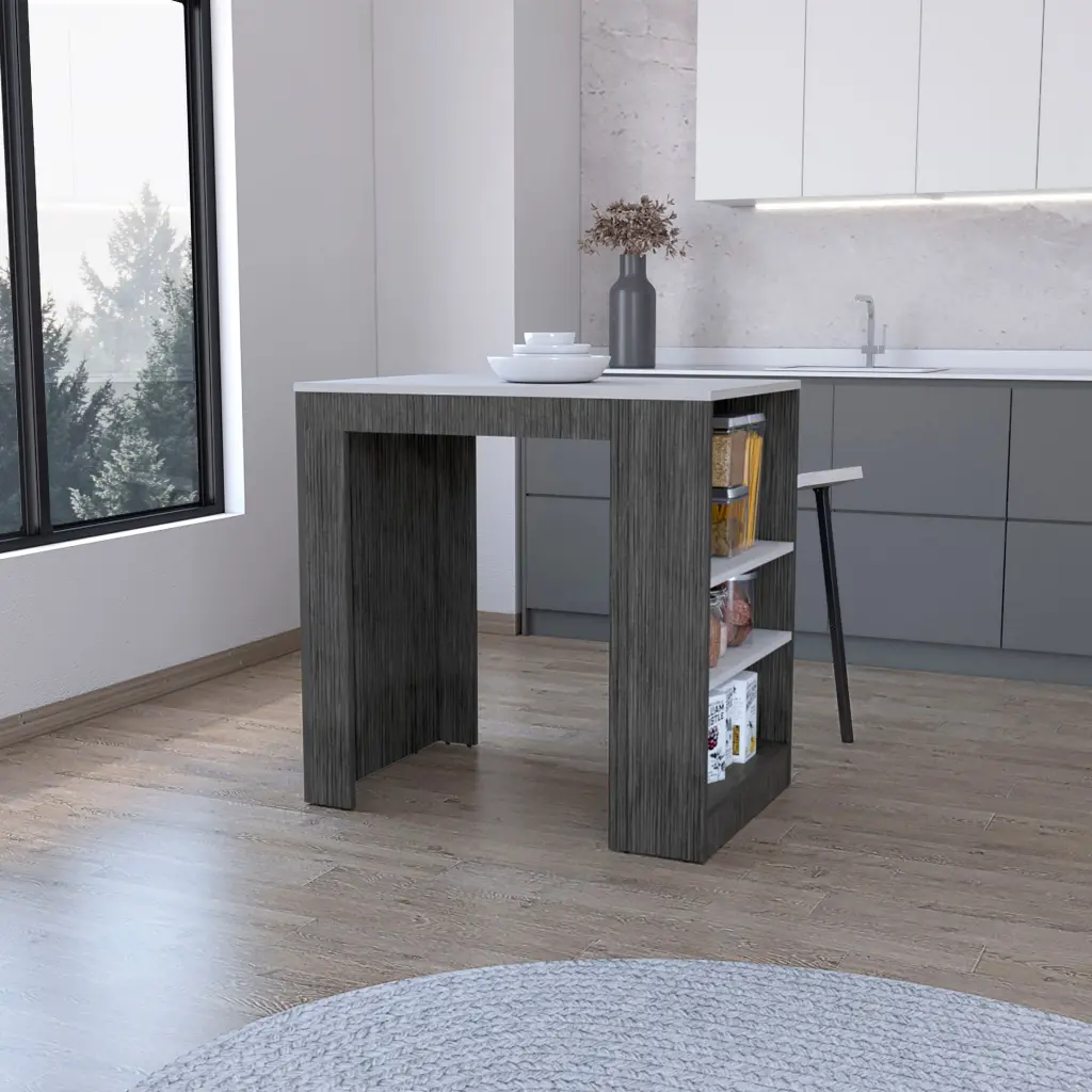 Harlan Kitchen Island Counter Height Table Top 3 Side Shelf Multifunctional rta mubles colombia