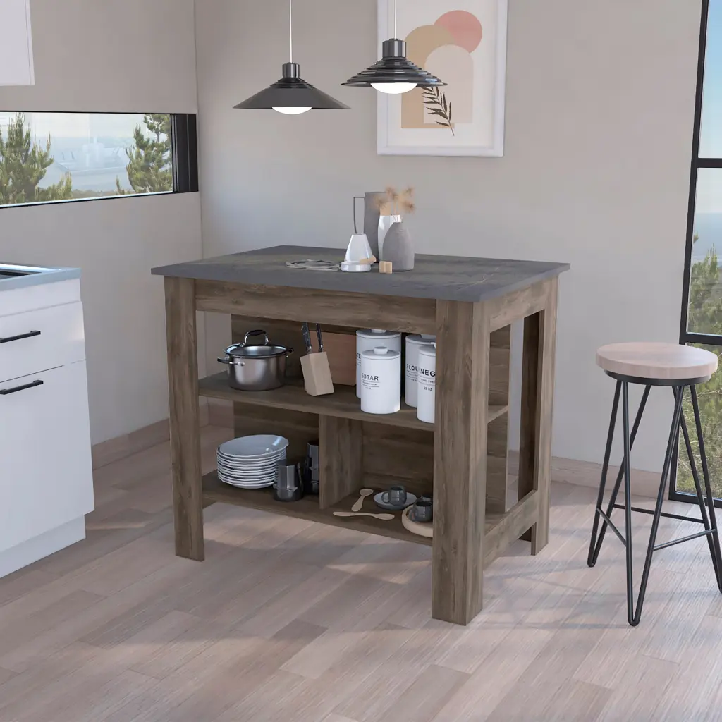 Kitchen Island Dozza Three Shelves Dark Brown Onyx Finish Multicolor treevol furniture
