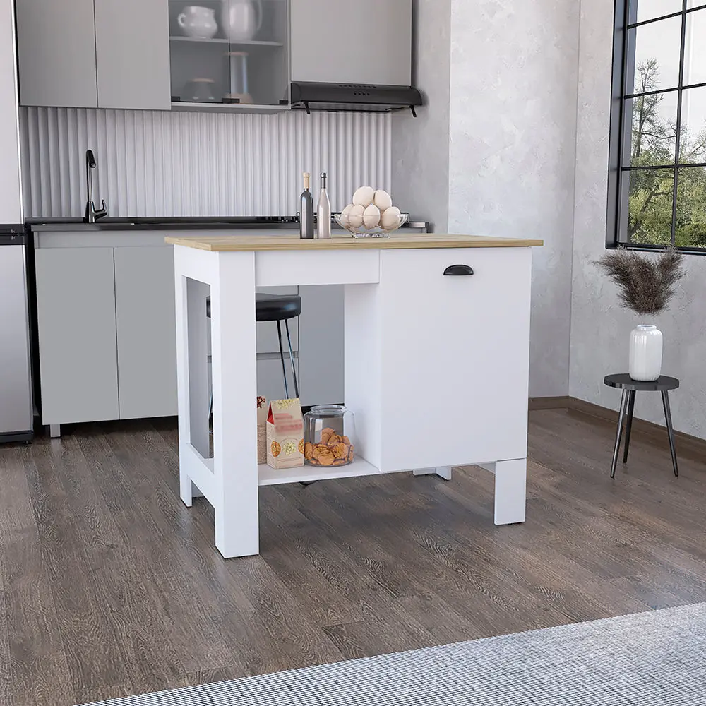Kitchen Island Shoproni One Drawer White Finish Multicolor Particle Board treevol furniture