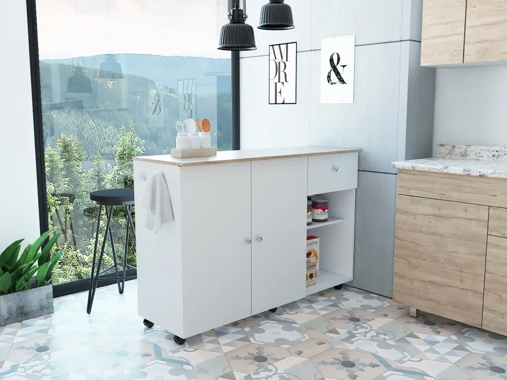 Kitchen Island Four Interior Shelves and Six Shopping Baskets Victoria Style tuhome