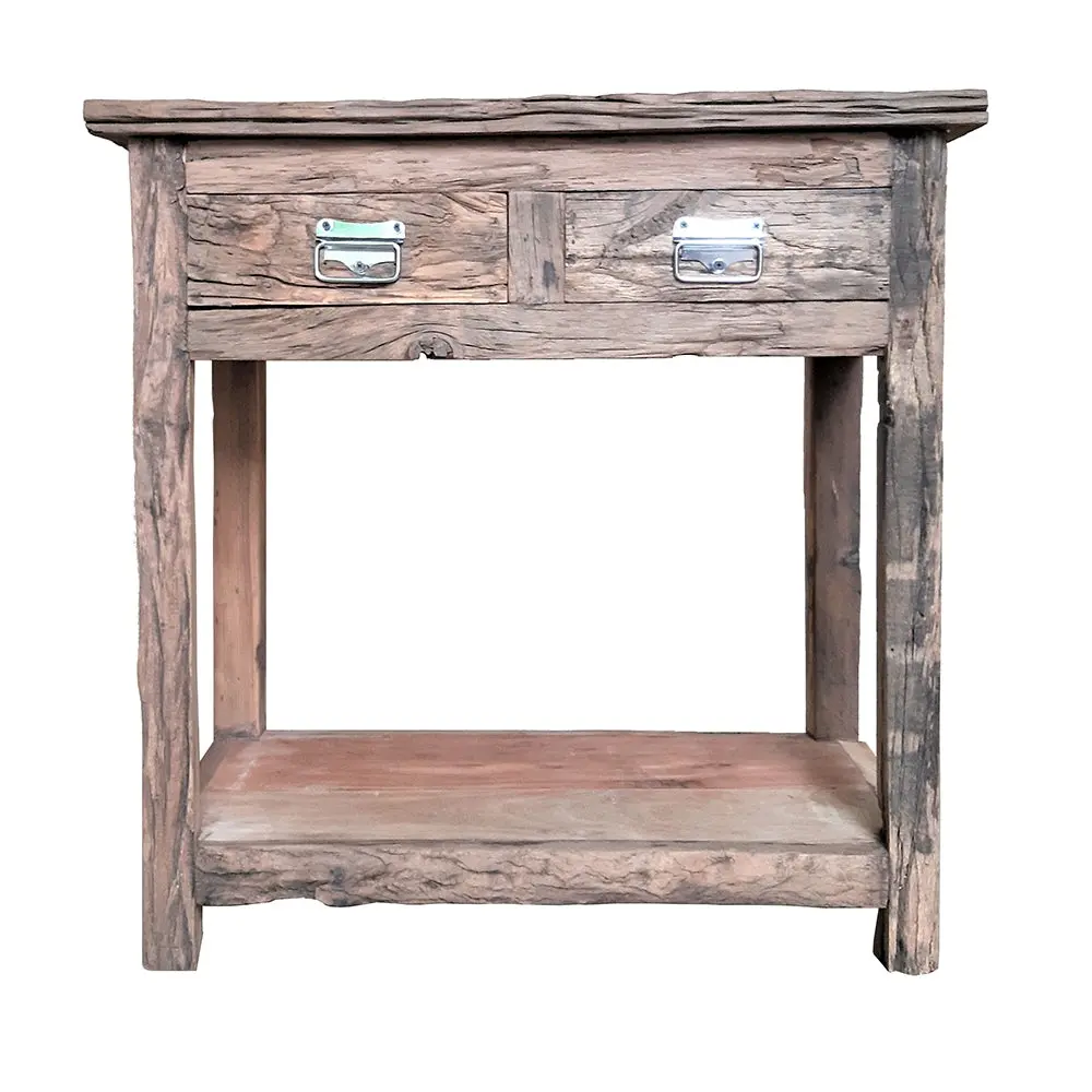 31.5X17.5X31.5 Rustic 2 Drawer Kitchen Island Timber Primary Living Space Storage w2078