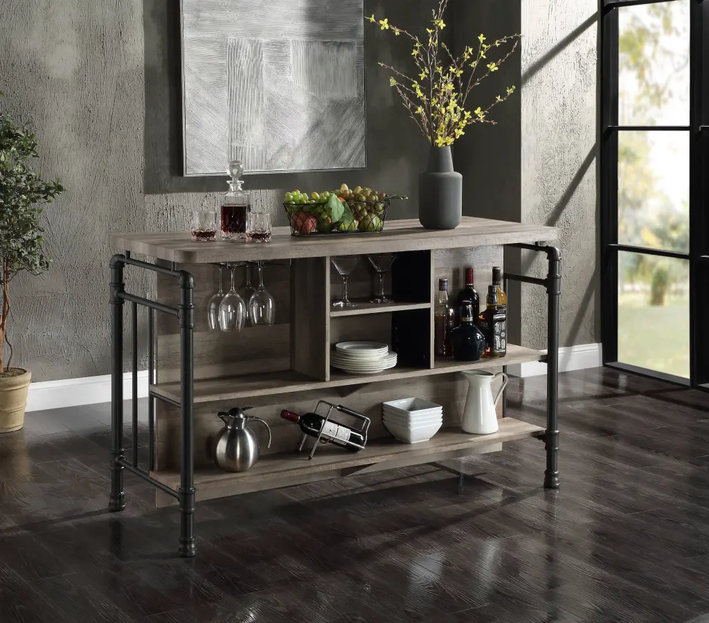 Edina Kitchen Island Antique Oak and Sandy Gray Finish - DN01935 Oak Wood acme onsite store