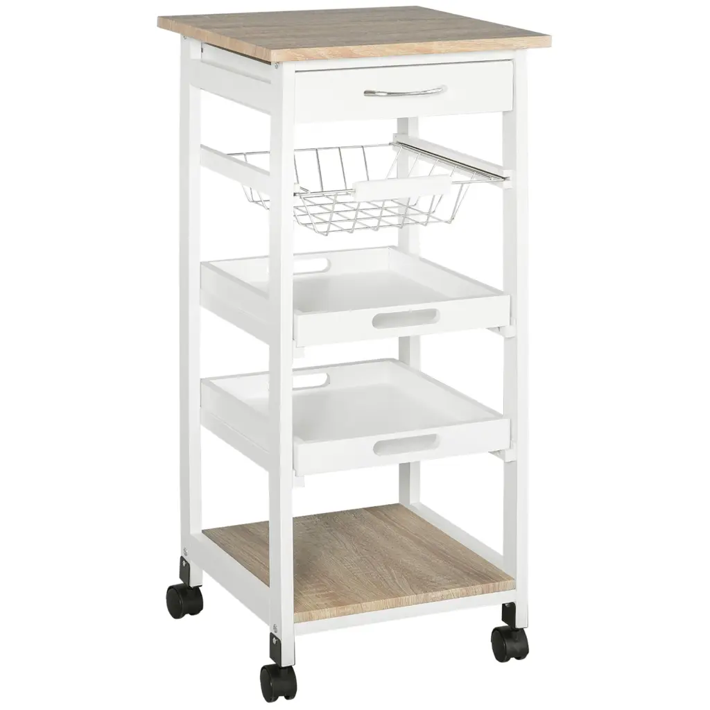 Homcom Mobile Kitchen Island Storage and Solid Wood Top aosom business