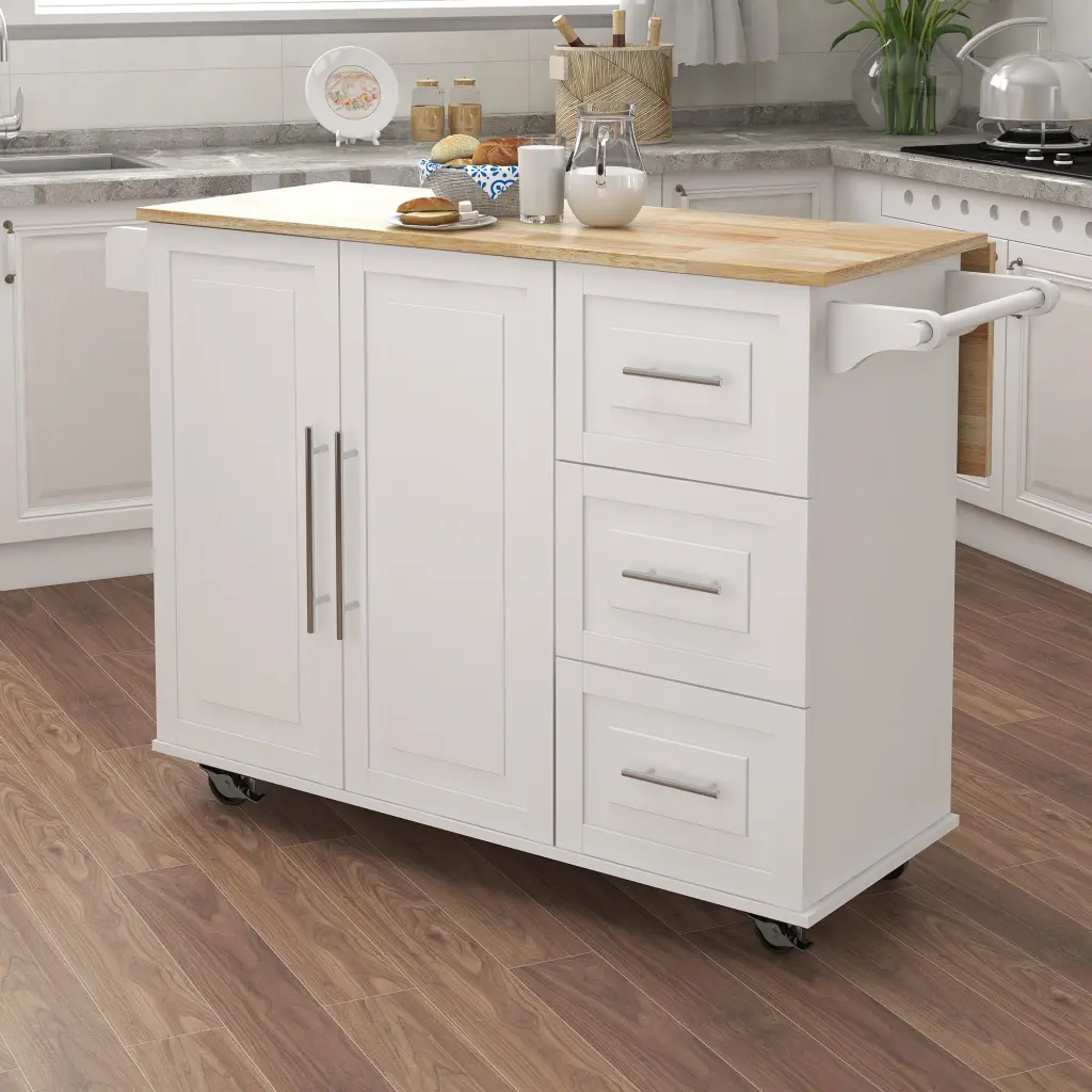 Kitchen Island Spice Rack Towel Rack and Extensible Solid Timber Top cl worthy houseware co.-ltd.