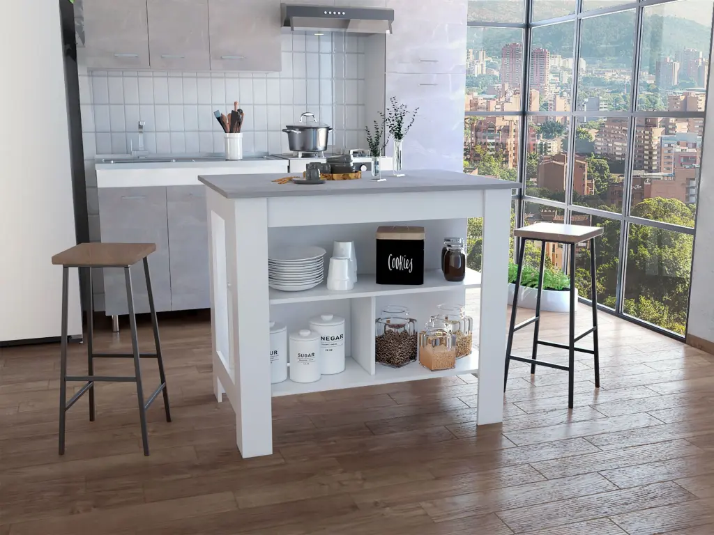 Kitchen Island Table 35 Inches Height Four Legs and Three Open Storage Shelves depot e-shop
