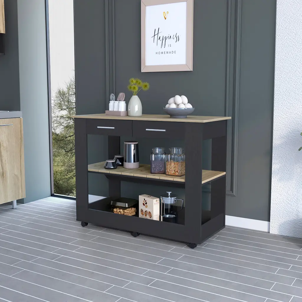 Brooklyn 46 Kitchen Island Two Shelves Two Drawers Multicolor Storage fm furniture