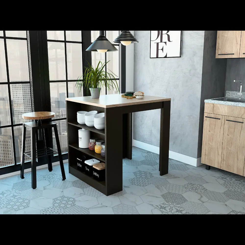 Elkins 3 Drawer Kitchen Island Black Wengue Pine Particle Board furniture max
