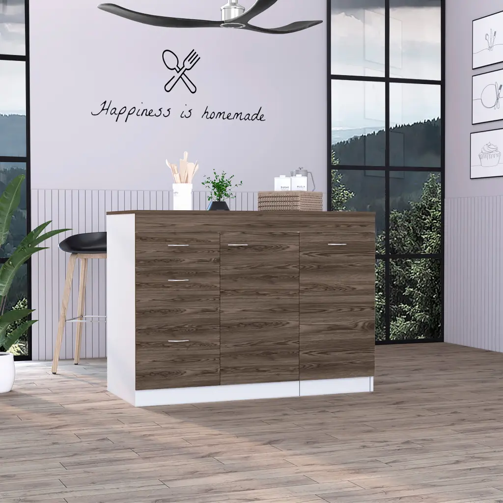 Laurel 3 Drawer Kitchen Island White and Dark Walnut - Convertible Storage furniture max