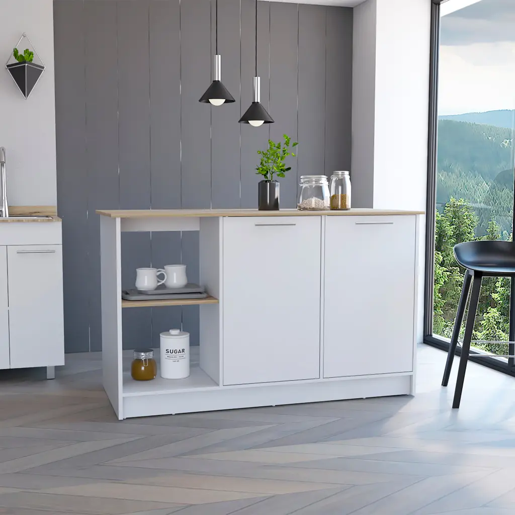 Light Oak and White 2 Shelf Kitchen Island White Particle Board furniture max
