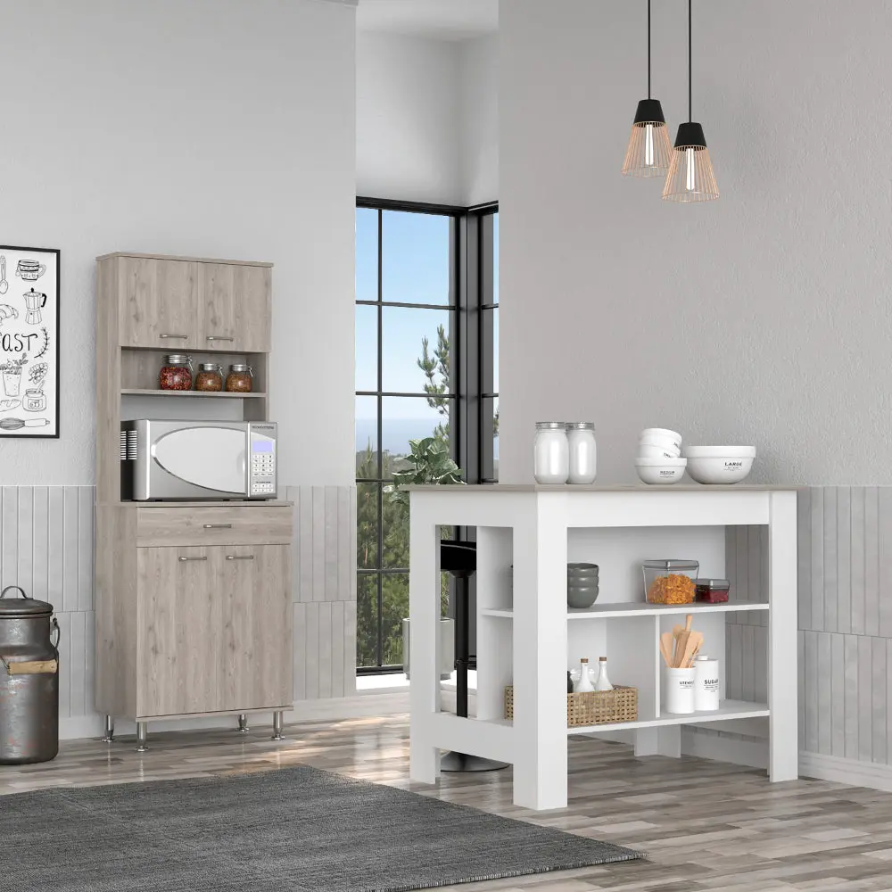 Newton 8 Shelf 1 Drawer 2 Piece Kitchen Island and Pantry Set furniture max