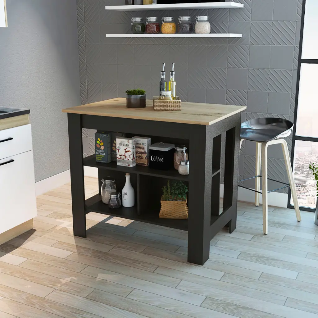 Rockaway 3 Shelf Kitchen Island Black Wengue and Light Oak Black furniture max