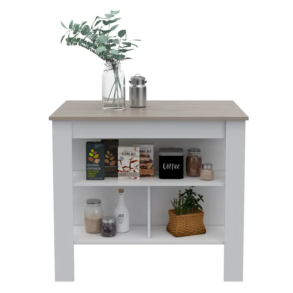 Rockaway 3 Shelf Kitchen Island White and Light Grey Particle Board furniture max