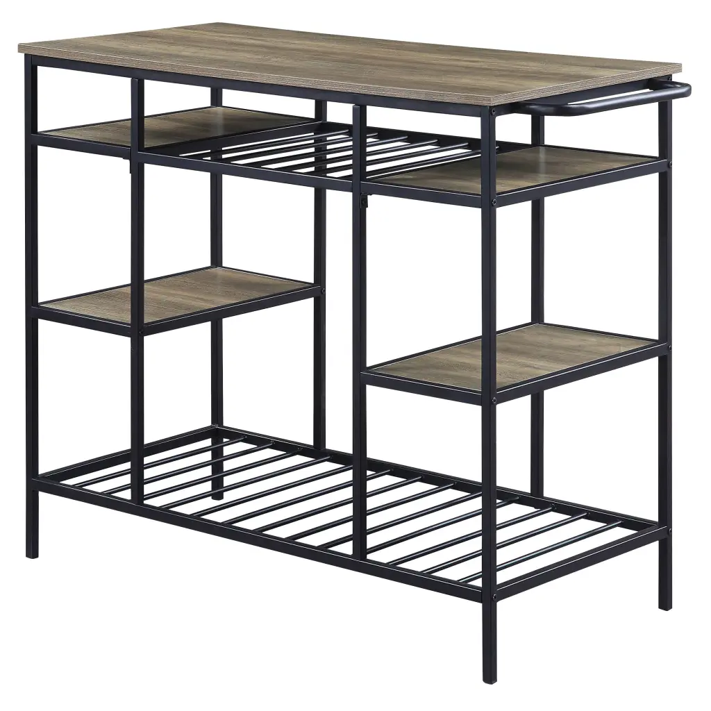 Rustic Oak and Black Kitchen Island Open Shelving furniture max