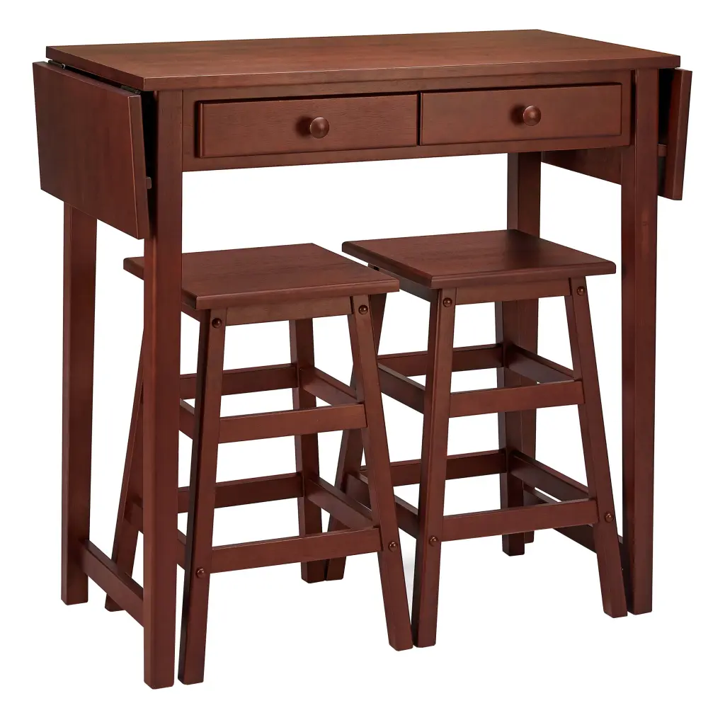 3 Piece Artisan Made Kitchen Island Breakfast Table Set 2 Drawers and Rubberwood Top royal hampton