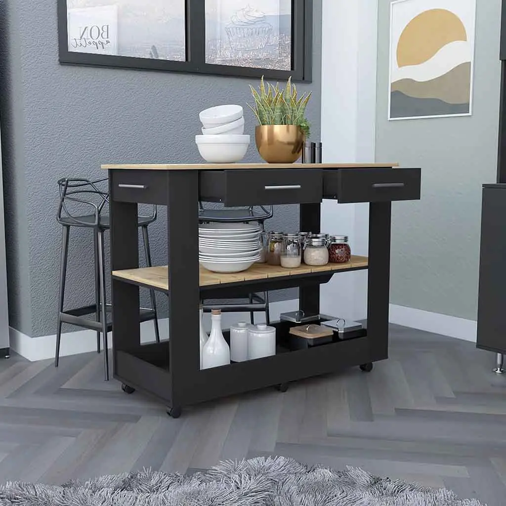 46 Inch Kitchen Island Dozza Two Drawers Black Wengue Light Oak Finish treevol furniture