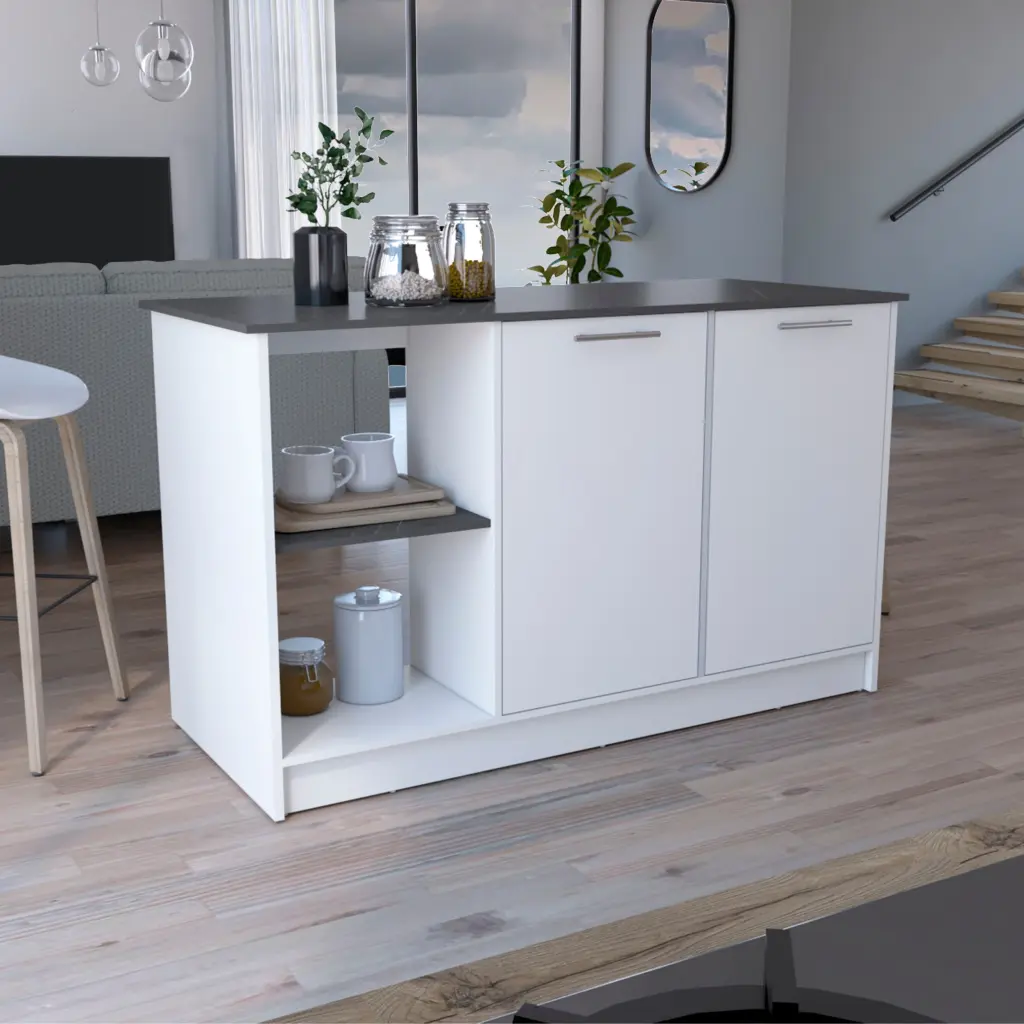 Juniper Kitchen Island Large Top Surface Double Door Cabinet Storage tuhome