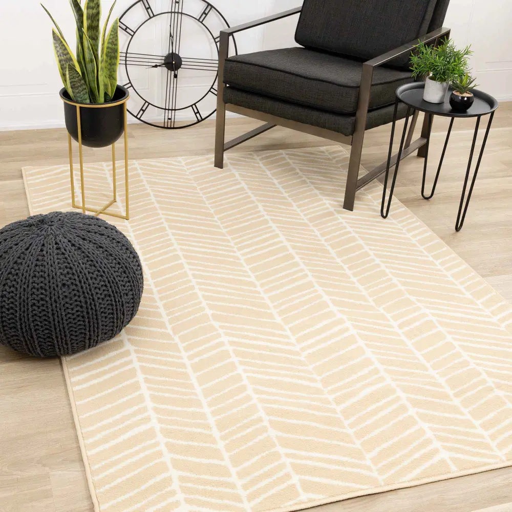 Faira Herringbone Rug, Cream and Taupe (79" x 55")