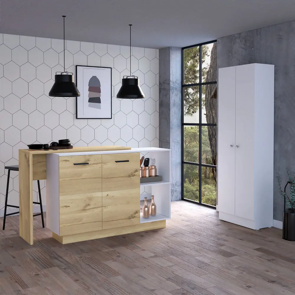 White And Light Oak 4 Door 2 Piece Kitchen Set Kitchen Island And Pantry Storage furniture max