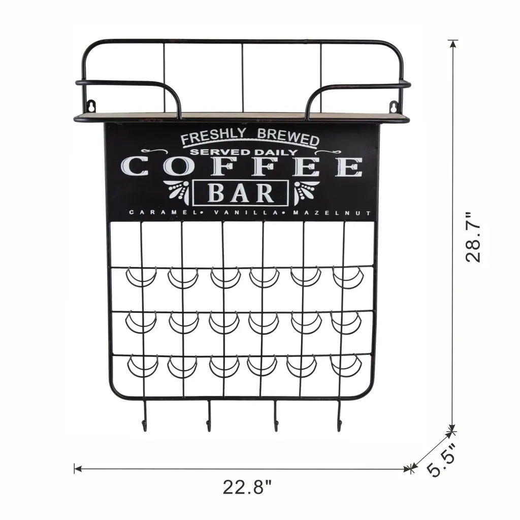22.8X5.5X28.7 Inch Black Floating Coffee Bar Shelf Coffee Pod Holder w2078