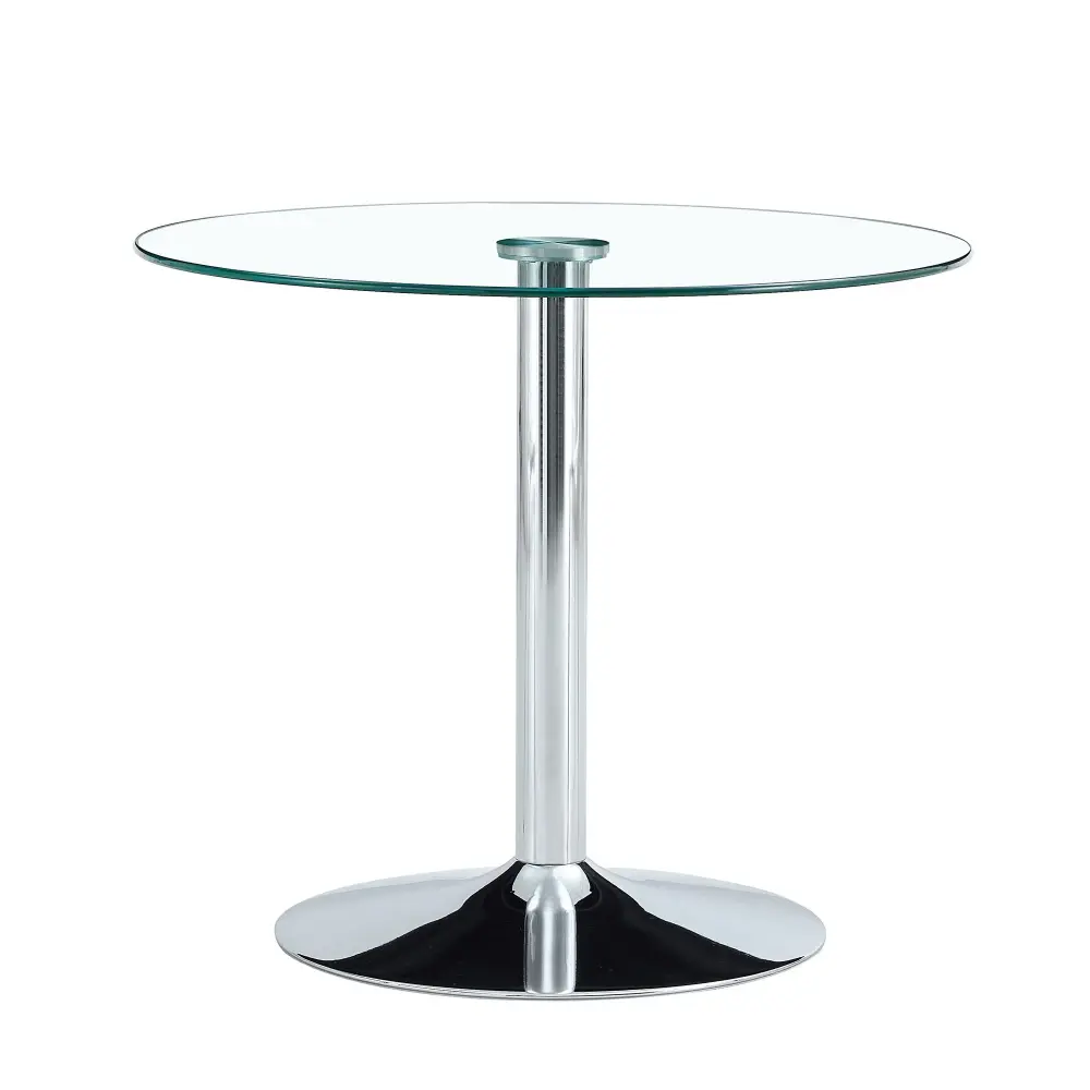 Modern Minimalist Circular Glass Dining Table Electroplated Metal Legs 35" Diameter - Crystal
