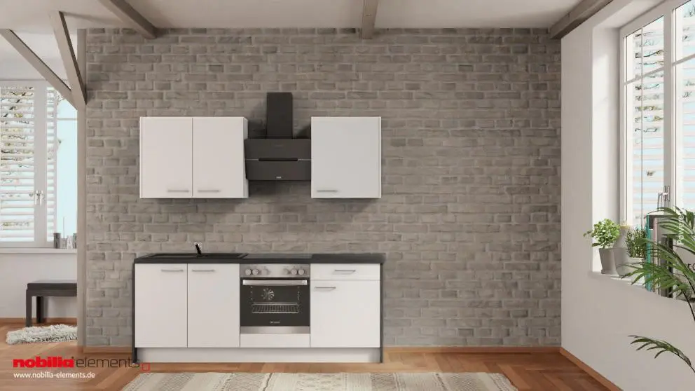 nobilia Mini kitchen Hattingen 180 cm Alpine snow matte Concrete slate gray complete hob