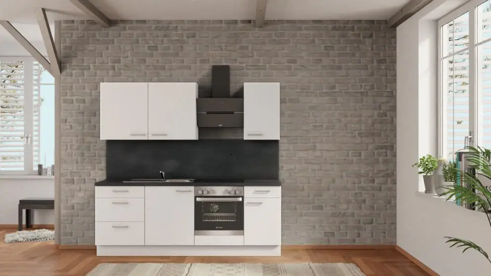 nobilia Mini kitchen Kleve 180 cm White matte Concrete Slate gray __