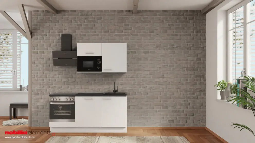 nobilia Mini kitchen Wernigerode 180 cm Alpine white matte Concrete slate pewter electrical appliances Recipe Book