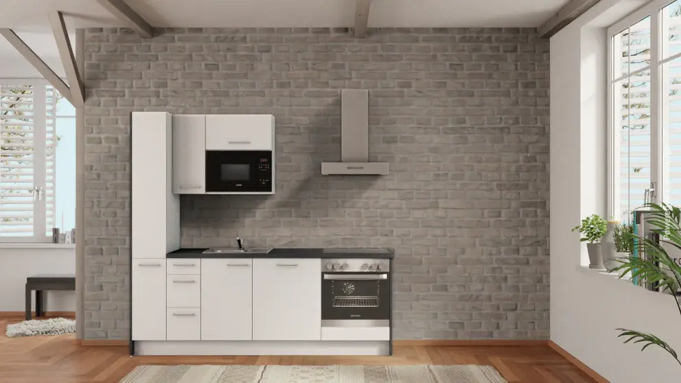nobilia Portable kitchen Siegen 225 cm Alpine white matte Concrete slate gray oven
