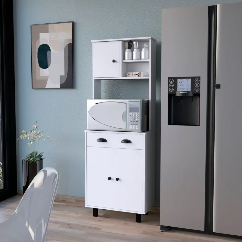 White 1 Drawer Kitchen Pantry Shelves furniture max