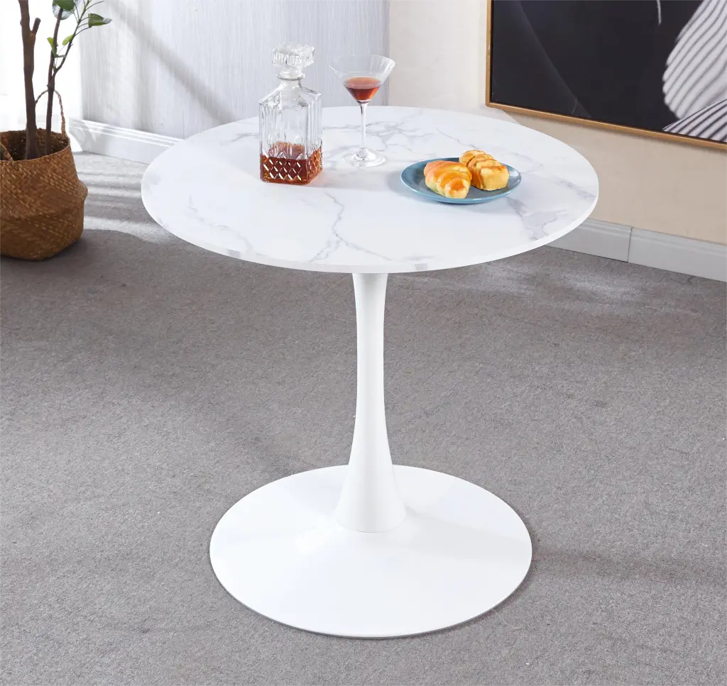 Tulip White Stone Hue Top MDF Dining Table Kitchen rnb