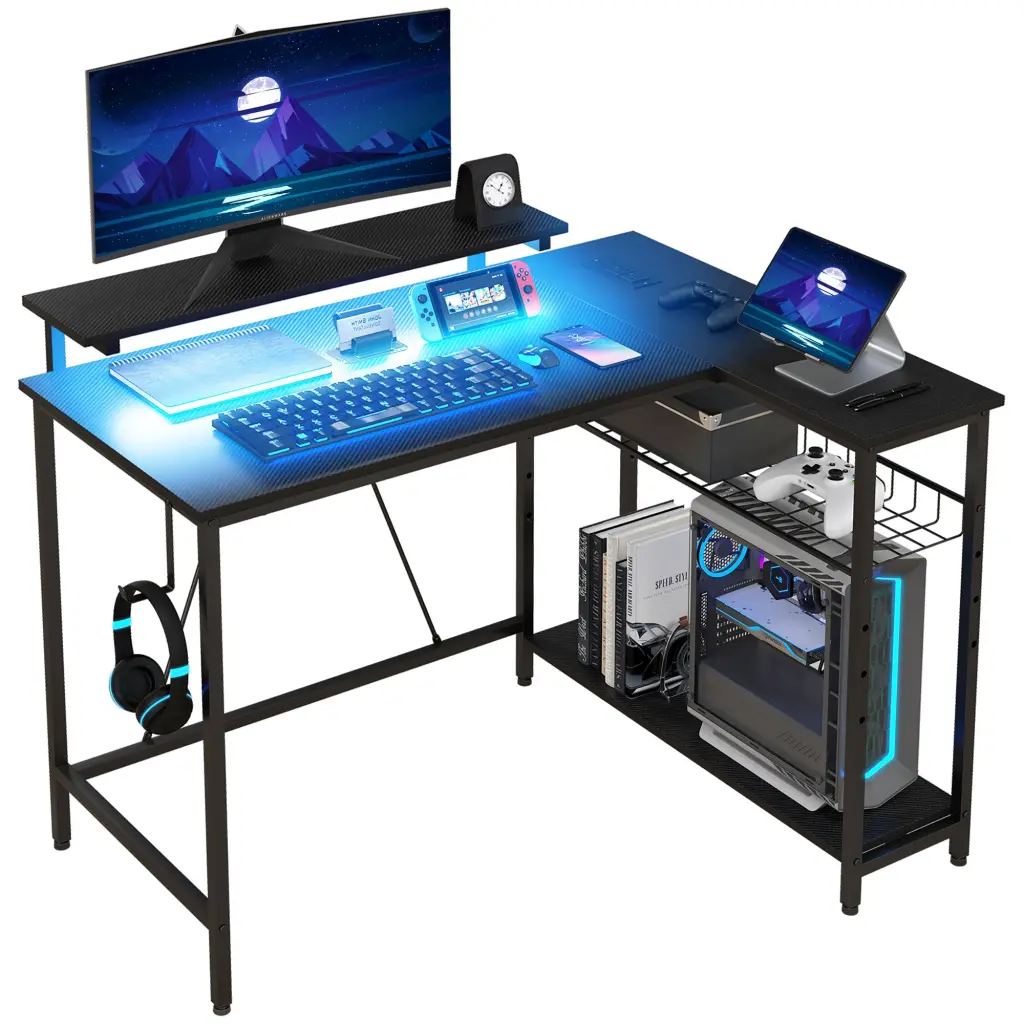HomCom 42-Inch L-Shaped Desk LED Lights, Power Outlet, and USB Charging aosom business